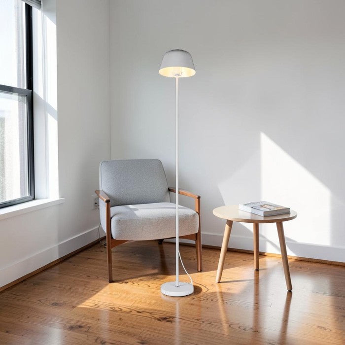 Minimalist White Metal Floor Lamp with Dome Shade