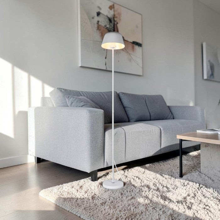 Minimalist White Metal Floor Lamp with Dome Shade