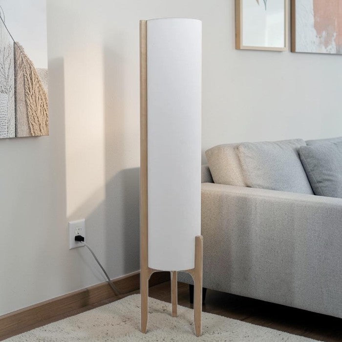 Natural Wood Floor Lamp with Fabric Shade