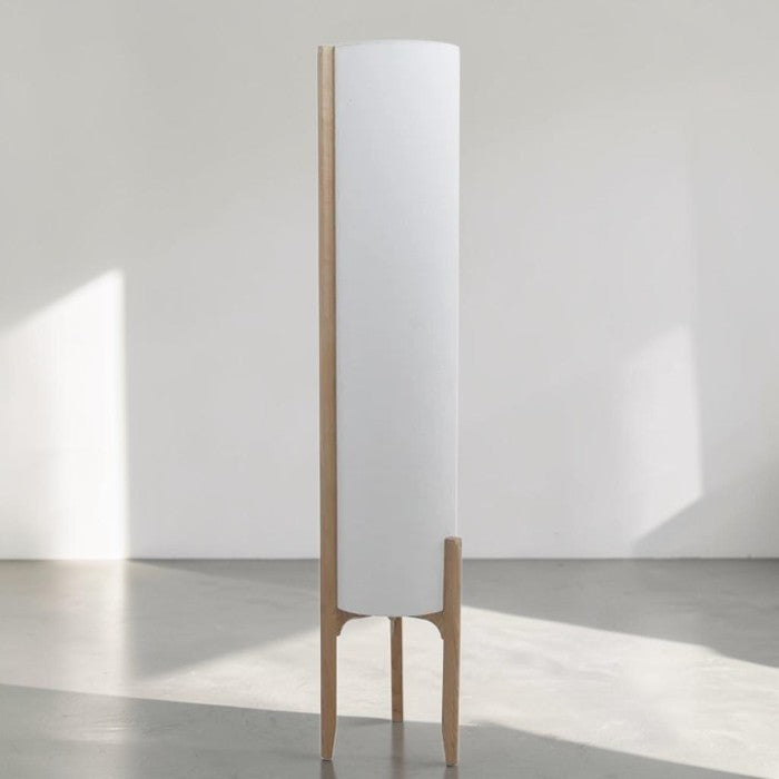 Natural Wood Floor Lamp with Fabric Shade