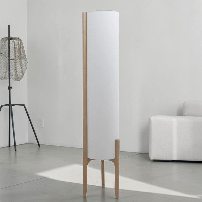 Natural Wood Floor Lamp with Fabric Shade