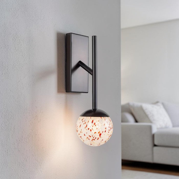 Modern Glass Globe, Wall Light with Speckled Shade