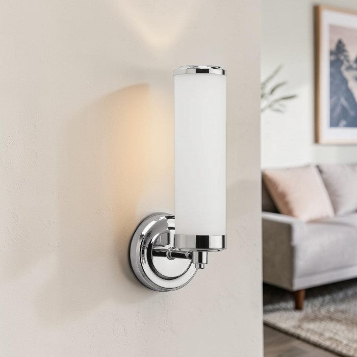 Chrome Wall Light with Opal Glass Cylinder Shade