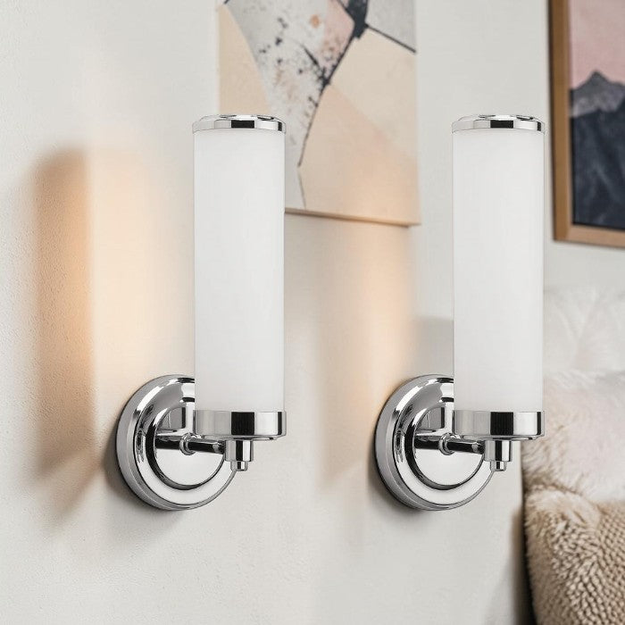 Chrome Wall Light with Opal Glass Cylinder Shade