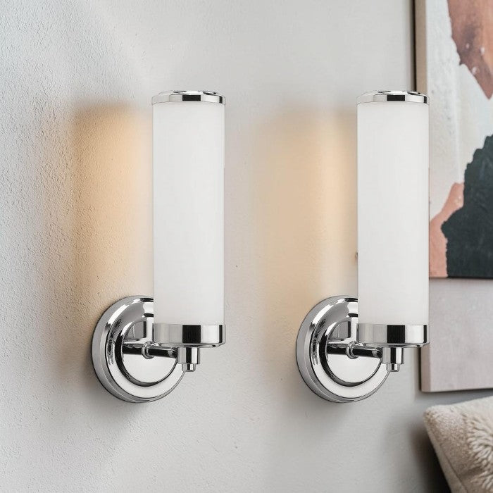Chrome Wall Light with Opal Glass Cylinder Shade
