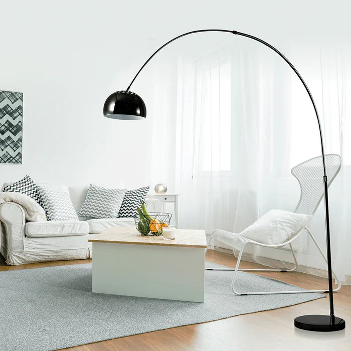 Black Arc Floor Lamp with Metal Dome Shade