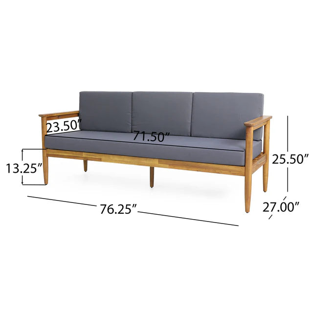 3 Seater Outdoor Sofa with Cushions and Acacia Wood Frame