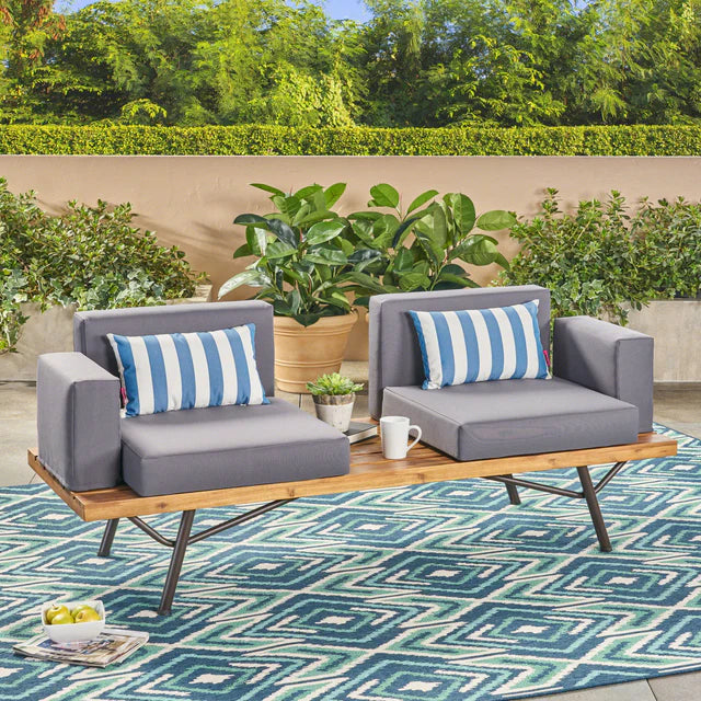 Modern Outdoor Sofa with Cushions and Wood Frame