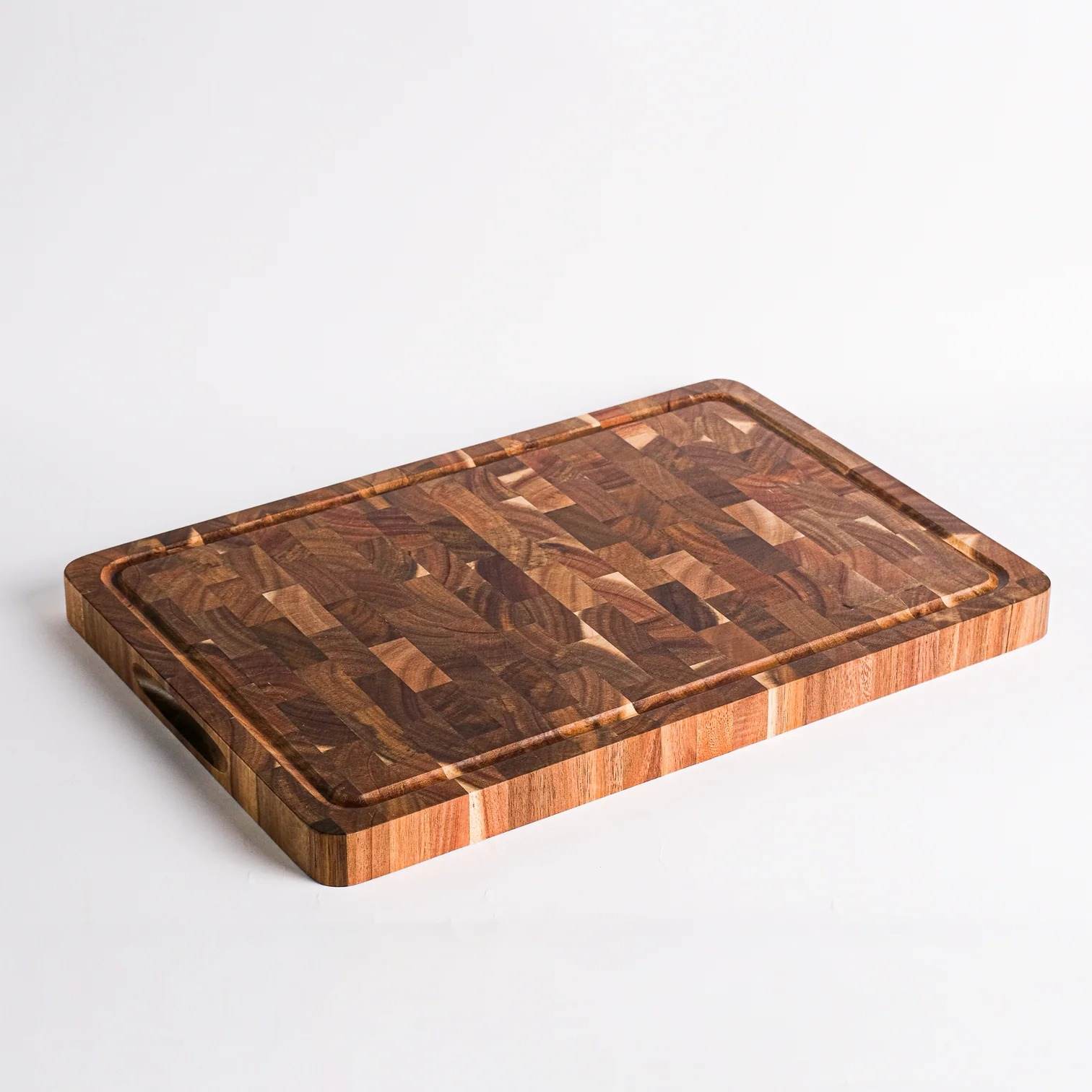 Acacia Wood End Grain Cutting Board for Kitchen with Juice Groove and Handles