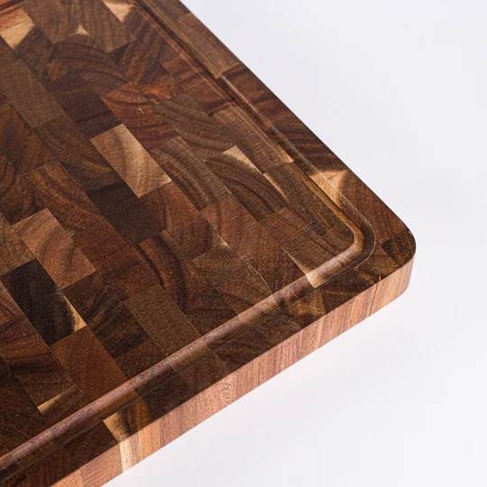 Acacia Wood End Grain Cutting Board for Kitchen with Juice Groove and Handles