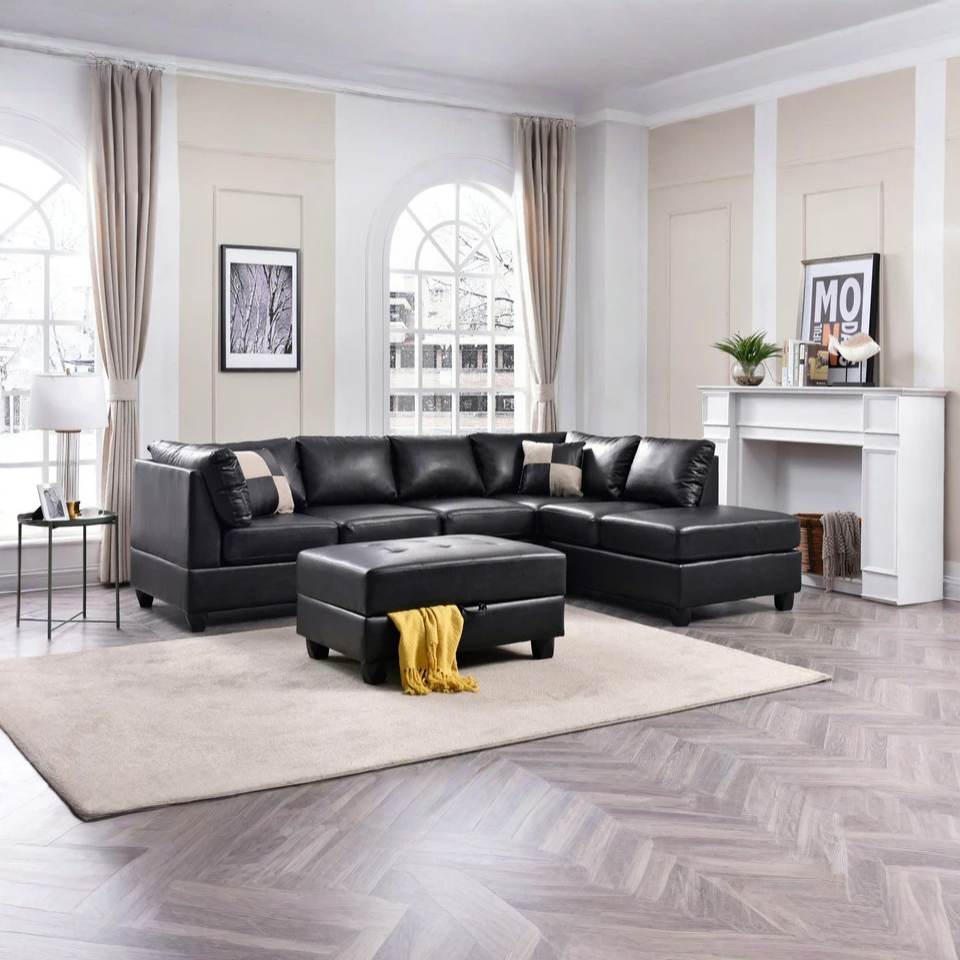 Faux Leather Sectional Sofa with Reversible Chaise