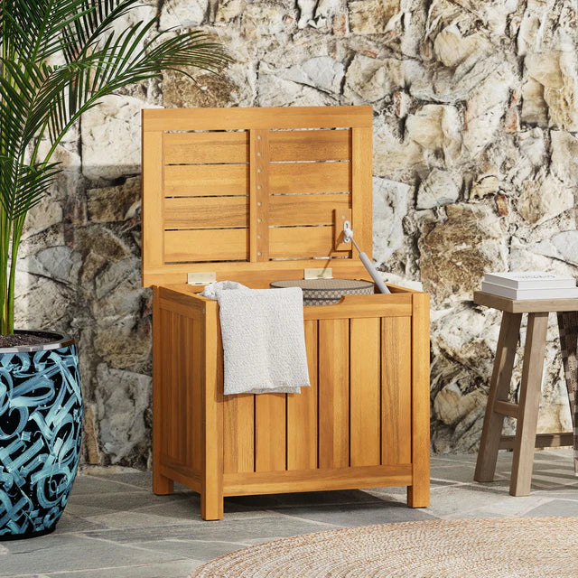 Acacia Wood Outdoor Storage Deck Box with Hinged Lid