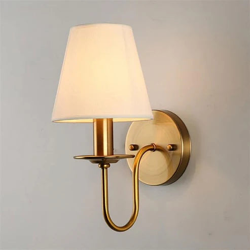 Vintage Style Wall Sconce with Curved Arm and Fabric Shade