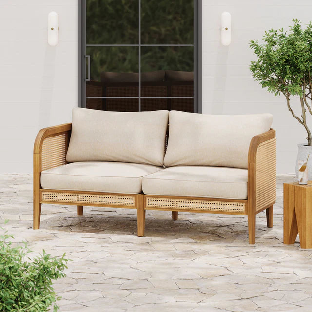 Bohemian Outdoor Sofa with Cushions and Rattan Accents