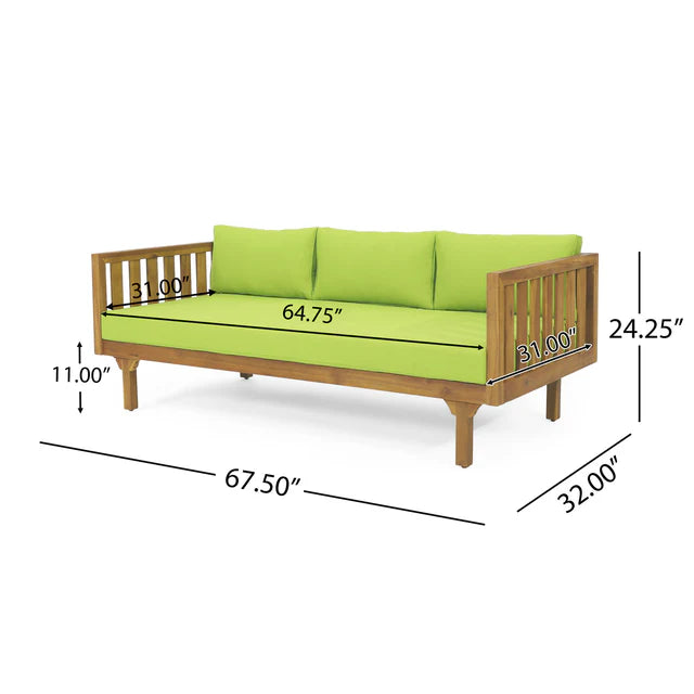 3 Seater Outdoor Sofa Daybed with Cushions and Acacia Wood Frame