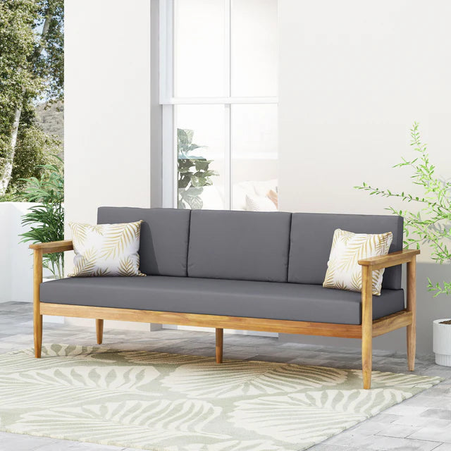 3 Seater Outdoor Sofa with Cushions and Acacia Wood Frame