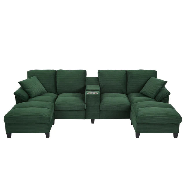 U Shaped Sectional Sofa with Storage Ottomans, Cup Holders and USB Ports