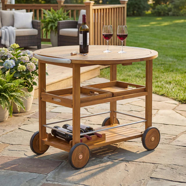 Outdoor Bar Cart with Foldable Top and Removable Serving Trays