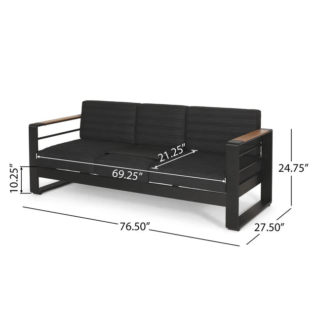 3 Seater Outdoor Sofa with Aluminum Frame and Water Resistant Cushions