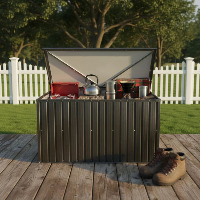 Outdoor Metal Storage Box with Lockable Lid and Weather-Resistant Design