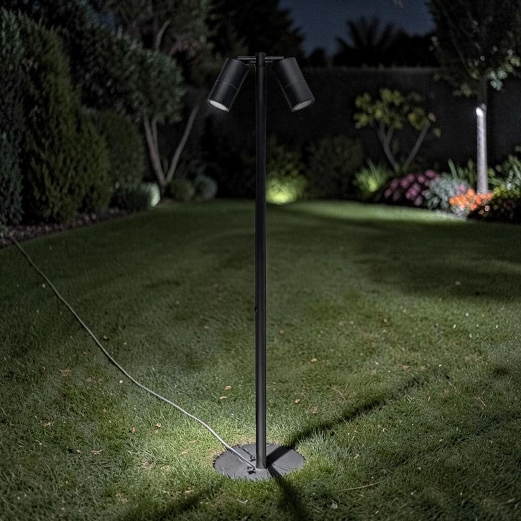 LED Outdoor Double Head, Garden Spike Light, 12V Tri Color, Adjustable Landscape Bollard