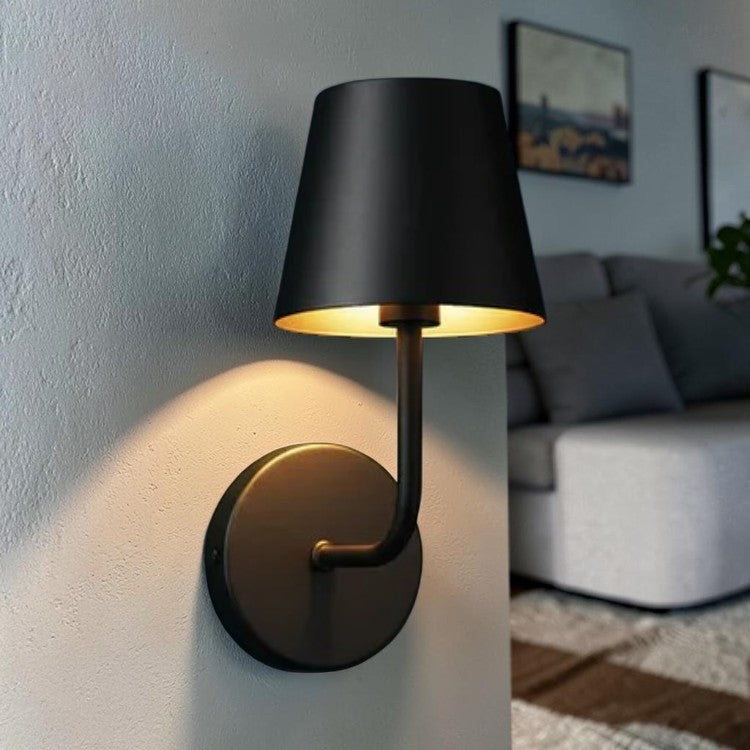 Rechargeable Wall Sconce with Fabric Shade and Matte Black Finish