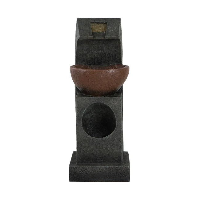 Outdoor Water Fountain with Bowl Basin, Built-In Light and Pump
