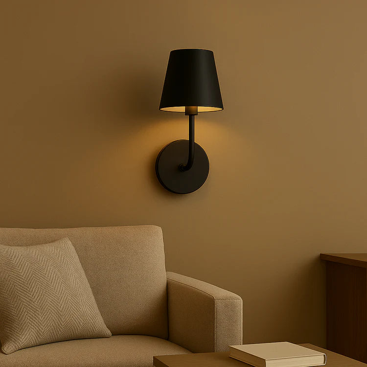 Rechargeable Wall Sconce with Fabric Shade and Matte Black Finish