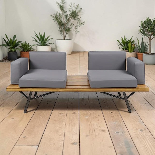Modern Outdoor Sofa with Cushions and Wood Frame