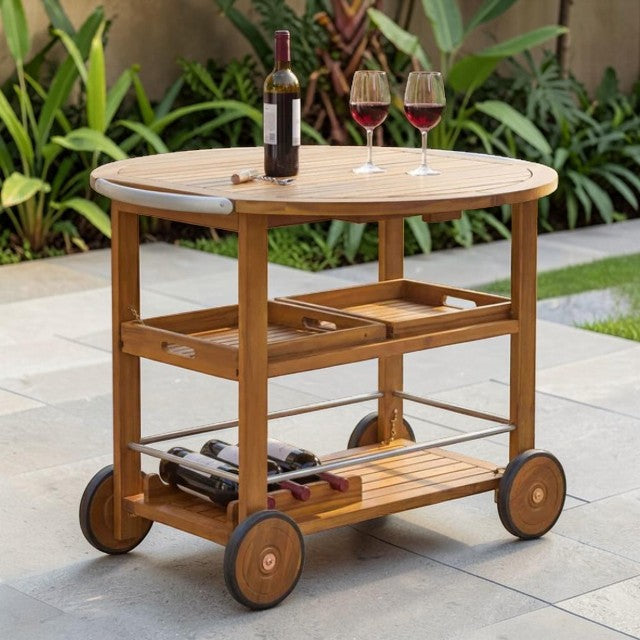 Outdoor Bar Cart with Foldable Top and Removable Serving Trays