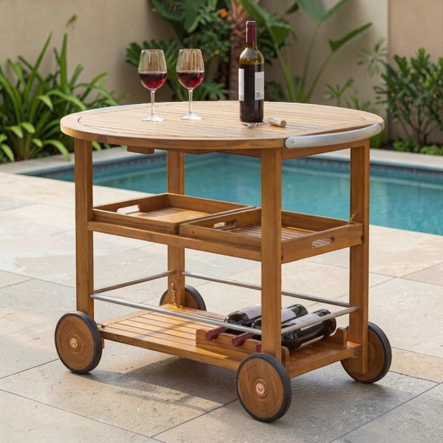 Outdoor Bar Cart with Foldable Top and Removable Serving Trays