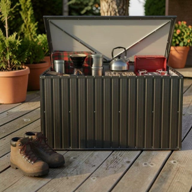 Outdoor Metal Storage Box with Lockable Lid and Weather-Resistant Design