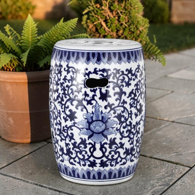 Blue and White Ceramic Garden Stool, Side Table
