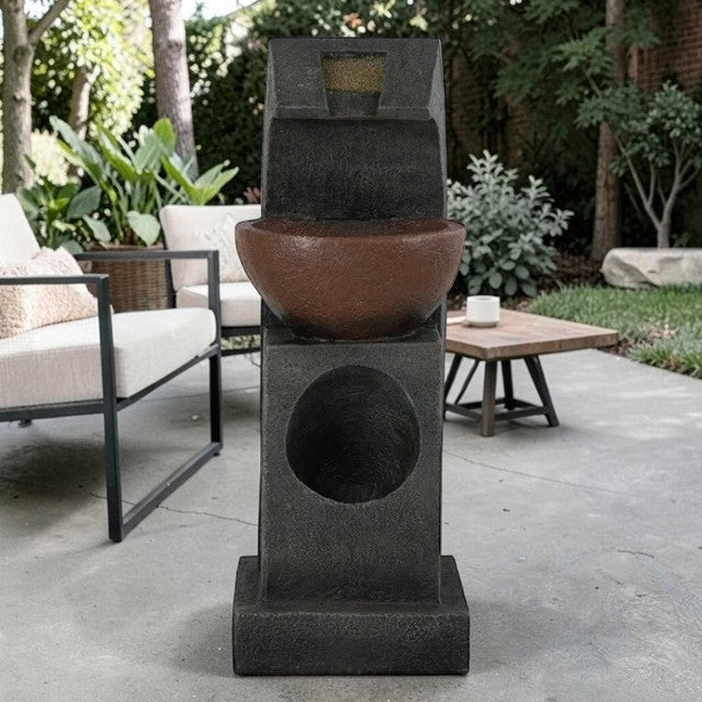 Outdoor Water Fountain with Bowl Basin, Built-In Light and Pump