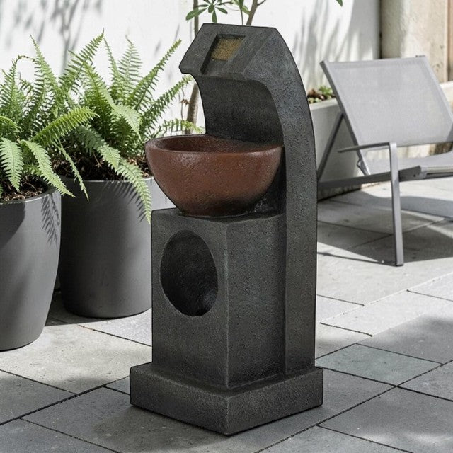 Outdoor Water Fountain with Bowl Basin, Built-In Light and Pump