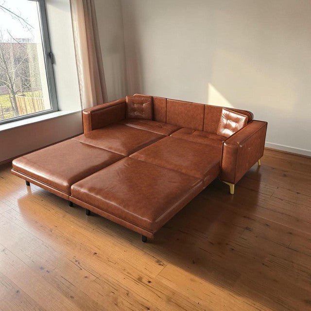 3 in 1 Convertible Sleeper Sofa with Pull Out Bed and Tufted Upholstery