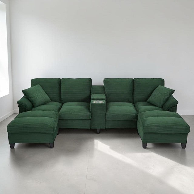 U Shaped Sectional Sofa with Storage Ottomans, Cup Holders and USB Ports