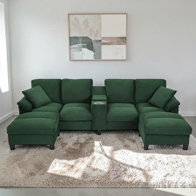 U Shaped Sectional Sofa with Storage Ottomans, Cup Holders and USB Ports