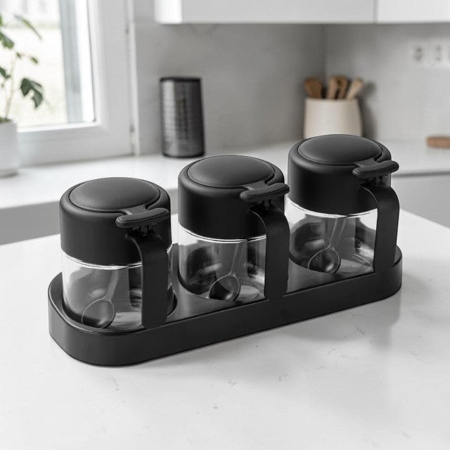 Kitchen Spice Jar Set with Lids, Spoons and Storage Tray