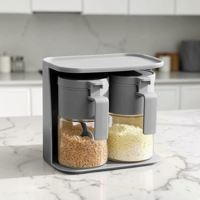 Kitchen Spice Jar Set with Holder, Spoons and Stackable Design