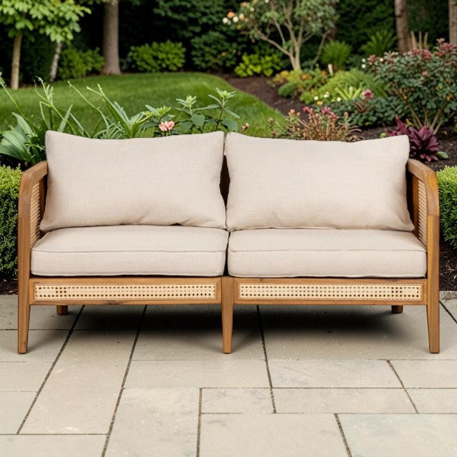 Bohemian Outdoor Sofa with Cushions and Rattan Accents
