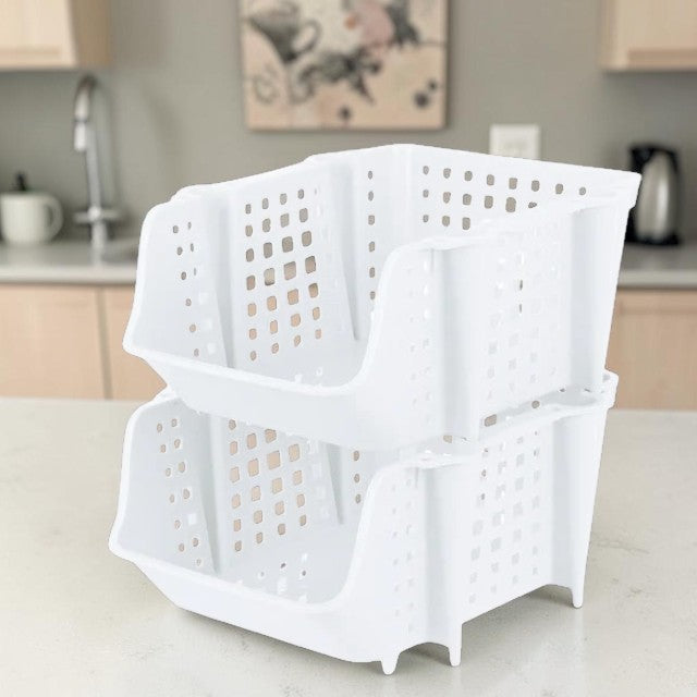 Stackable Kitchen Storage Baskets Set for Fruits and Vegetables