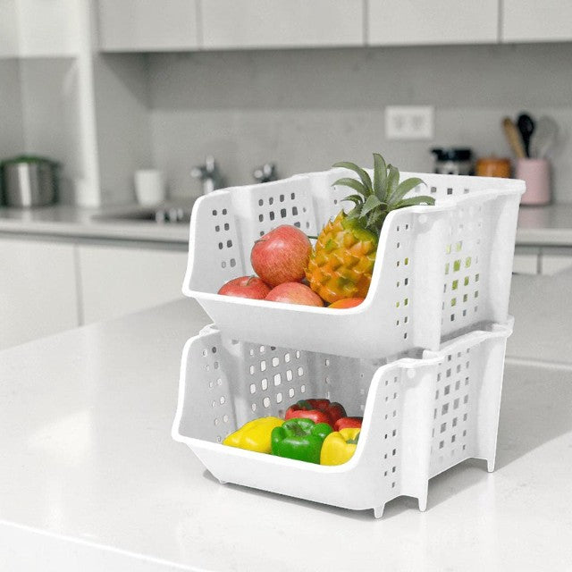 Stackable Kitchen Storage Baskets Set for Fruits and Vegetables