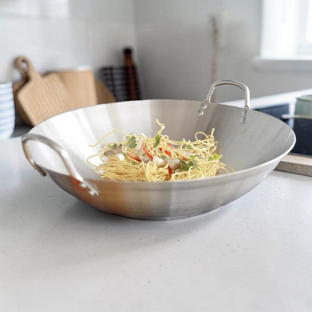 Stainless Steel Wok Pan for Kitchen Cooking with Dual Handles