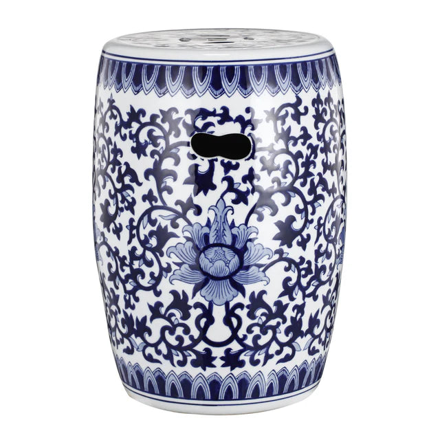 Blue and White Ceramic Garden Stool, Side Table