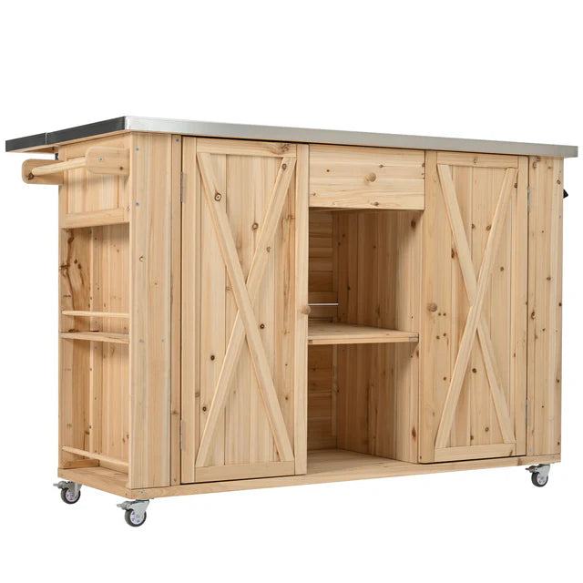 Outdoor Kitchen Island Cart with Stainless Steel Top and Storage