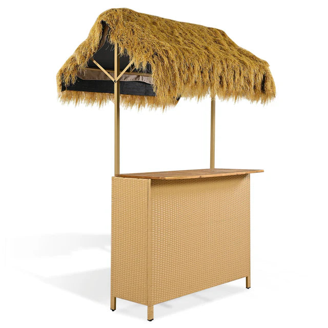Outdoor Bar Table Set with Canopy, Acacia Wood Top and Stools