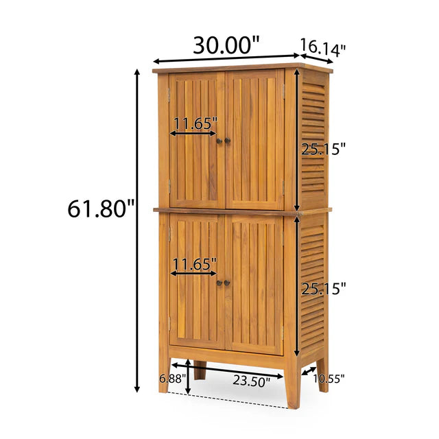 Tall Acacia Wood Storage Cabinet with Double Doors for Indoor and Outdoor Use