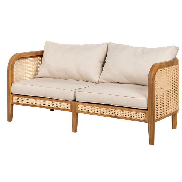 Bohemian Outdoor Sofa with Cushions and Rattan Accents