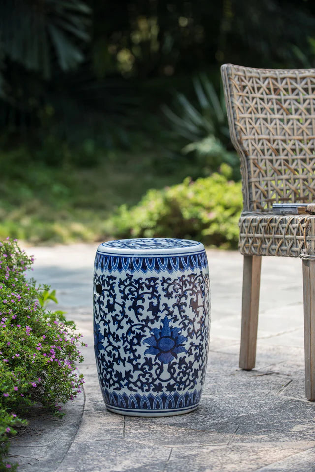 Blue and White Ceramic Garden Stool, Side Table